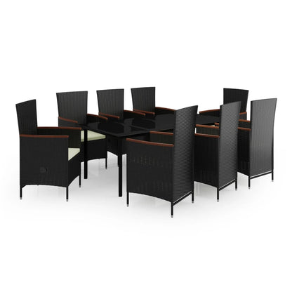 Set da Pranzo da Giardino 9 pz con Cuscini Nero - homemem39
