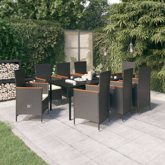 Set da Pranzo da Giardino 9 pz con Cuscini Nero - homemem39