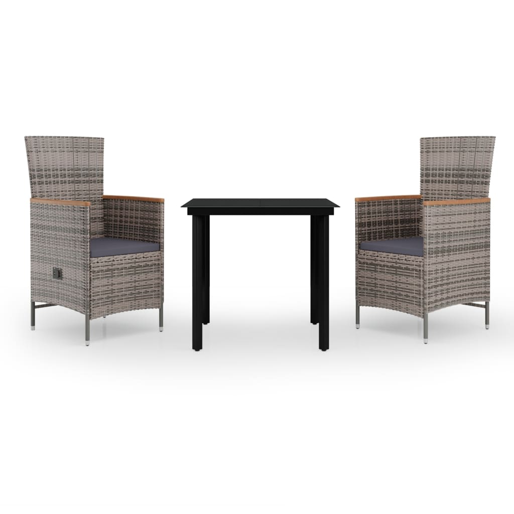 Set da Pranzo da Giardino 3 pz con Cuscini Grigio | homemem39