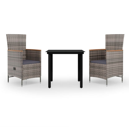 Set da Pranzo da Giardino 3 pz con Cuscini Grigio | homemem39