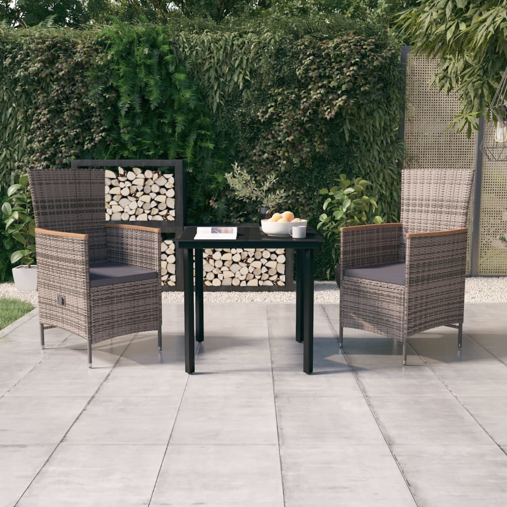 Set da Pranzo da Giardino 3 pz con Cuscini Grigio | homemem39