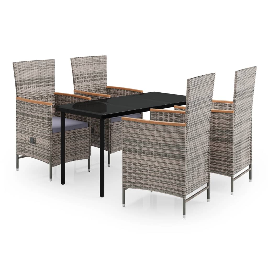 Set da Pranzo da Giardino 5 pz con Cuscini Grigio | homemem39