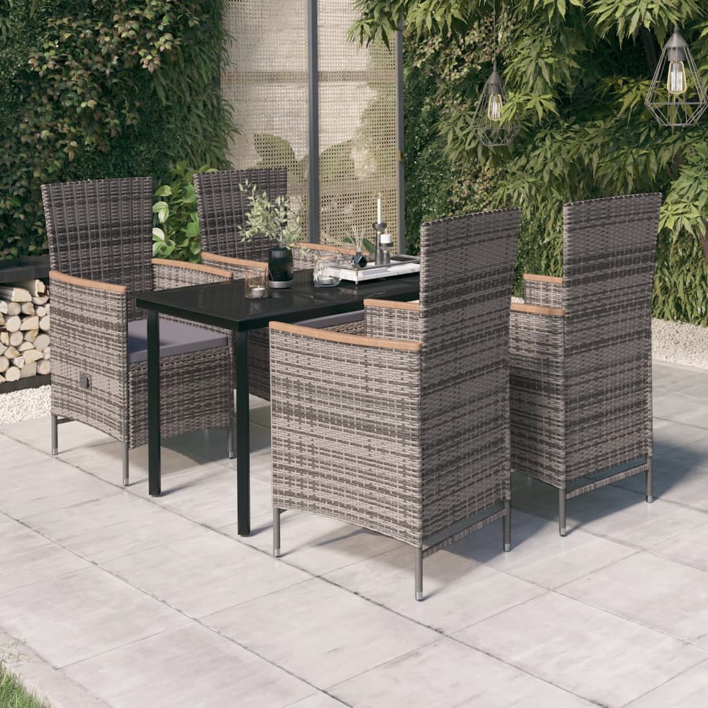 Set da Pranzo da Giardino 5 pz con Cuscini Grigio - homemem39
