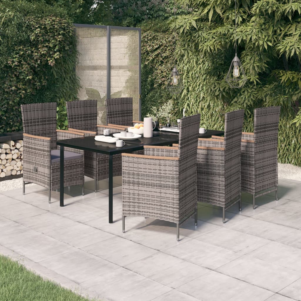 Set da Pranzo da Giardino 7 pz con Cuscini Grigio