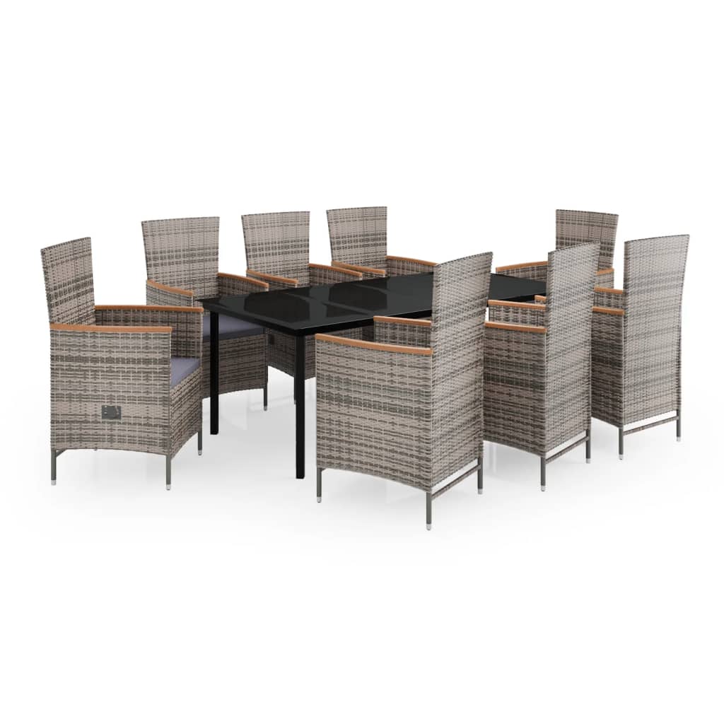 Set da Pranzo da Giardino 9 pz con Cuscini Grigio | homemem39