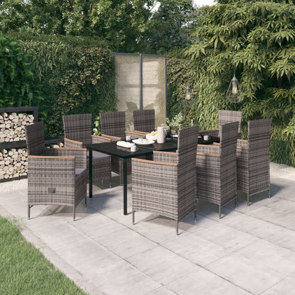 Set da Pranzo da Giardino 9 pz con Cuscini Grigio | homemem39