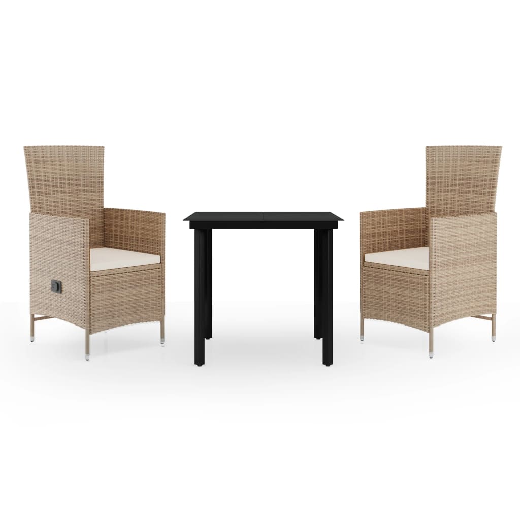 Set da Pranzo da Giardino 3 pz con Cuscini Beige | homemem39
