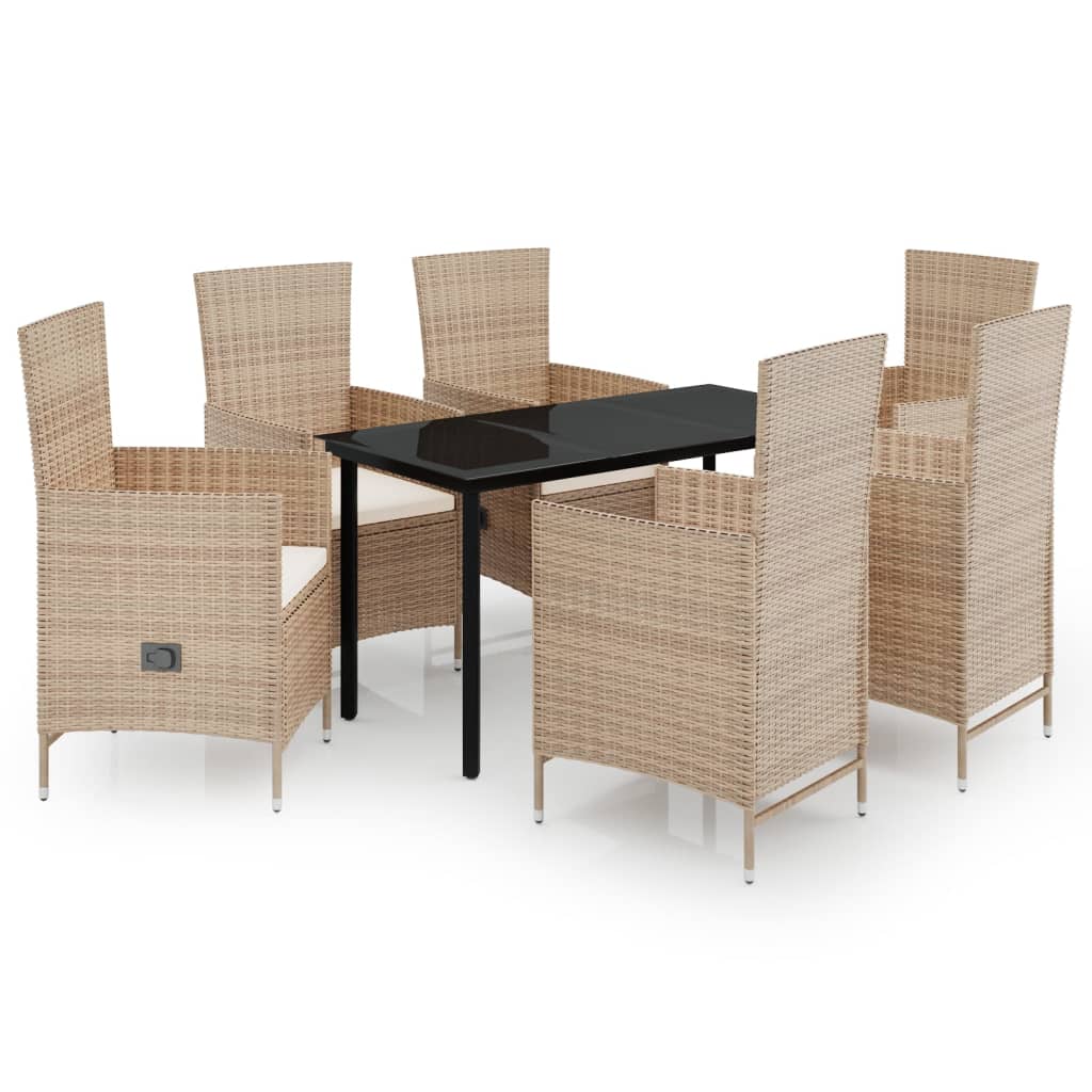 Set da Pranzo da Giardino 7 pz con Cuscini Beige | homemem39
