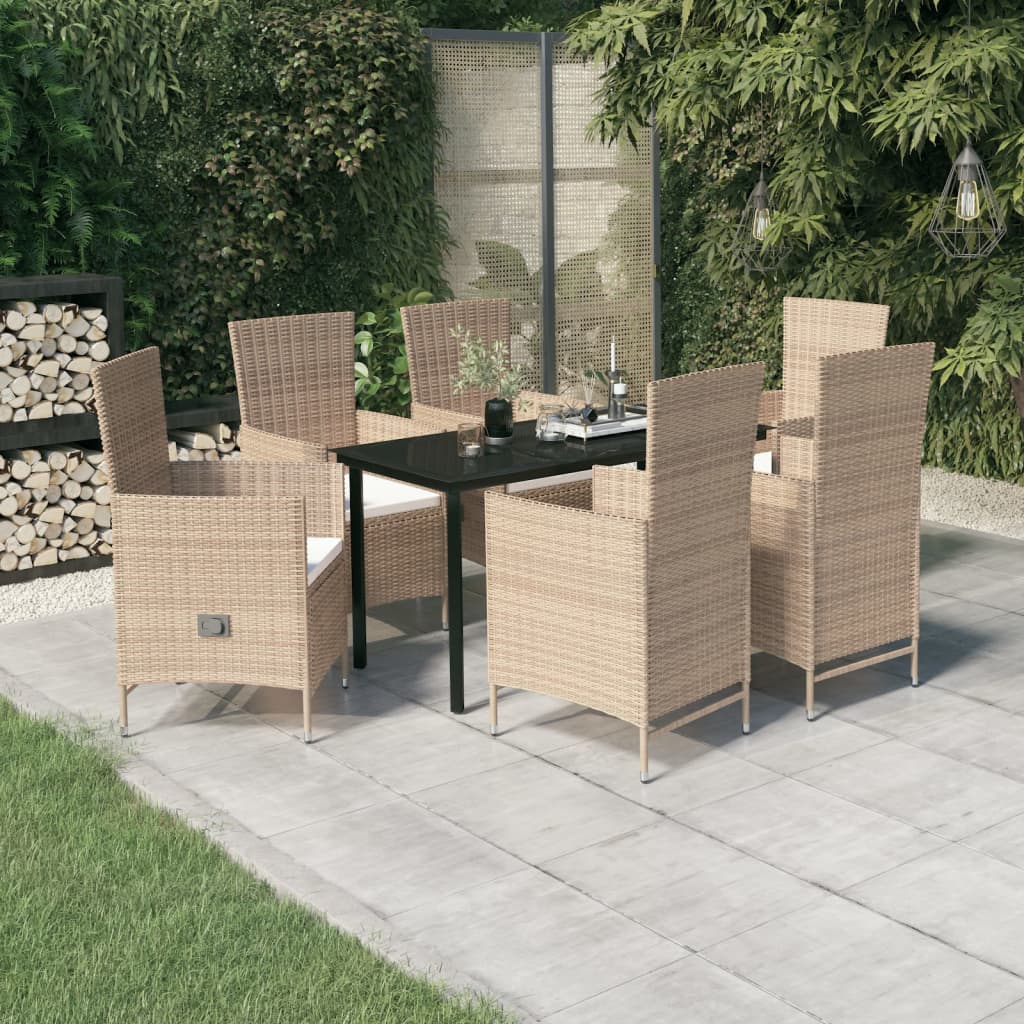 Set da Pranzo da Giardino 7 pz con Cuscini Beige | homemem39