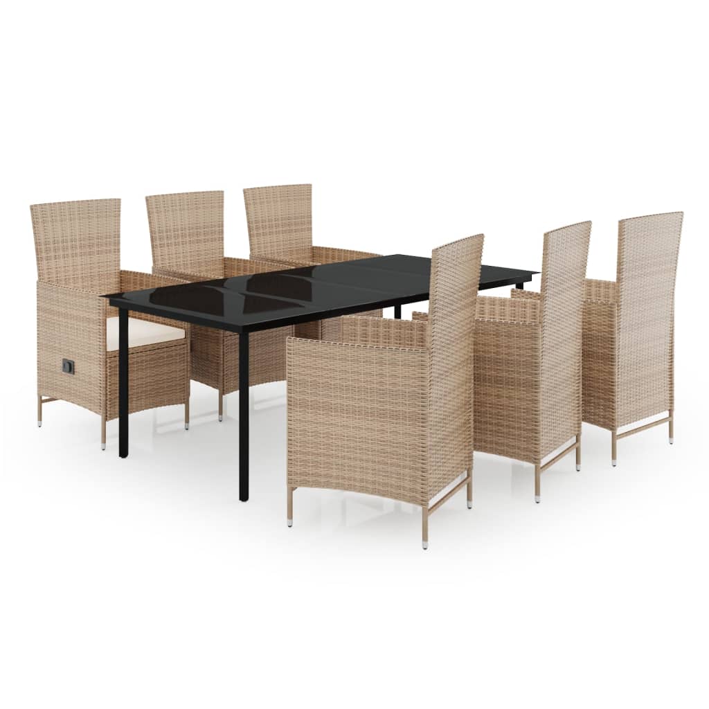 Set da Pranzo da Giardino 7 pz con Cuscini Beige | homemem39