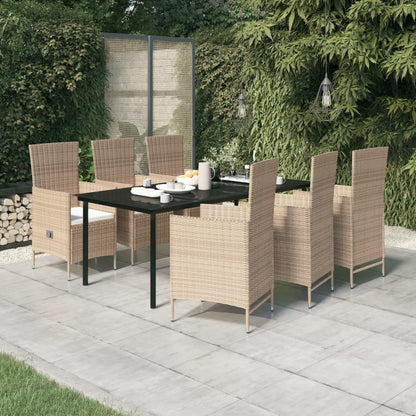 Set da Pranzo da Giardino 7 pz con Cuscini Beige | homemem39