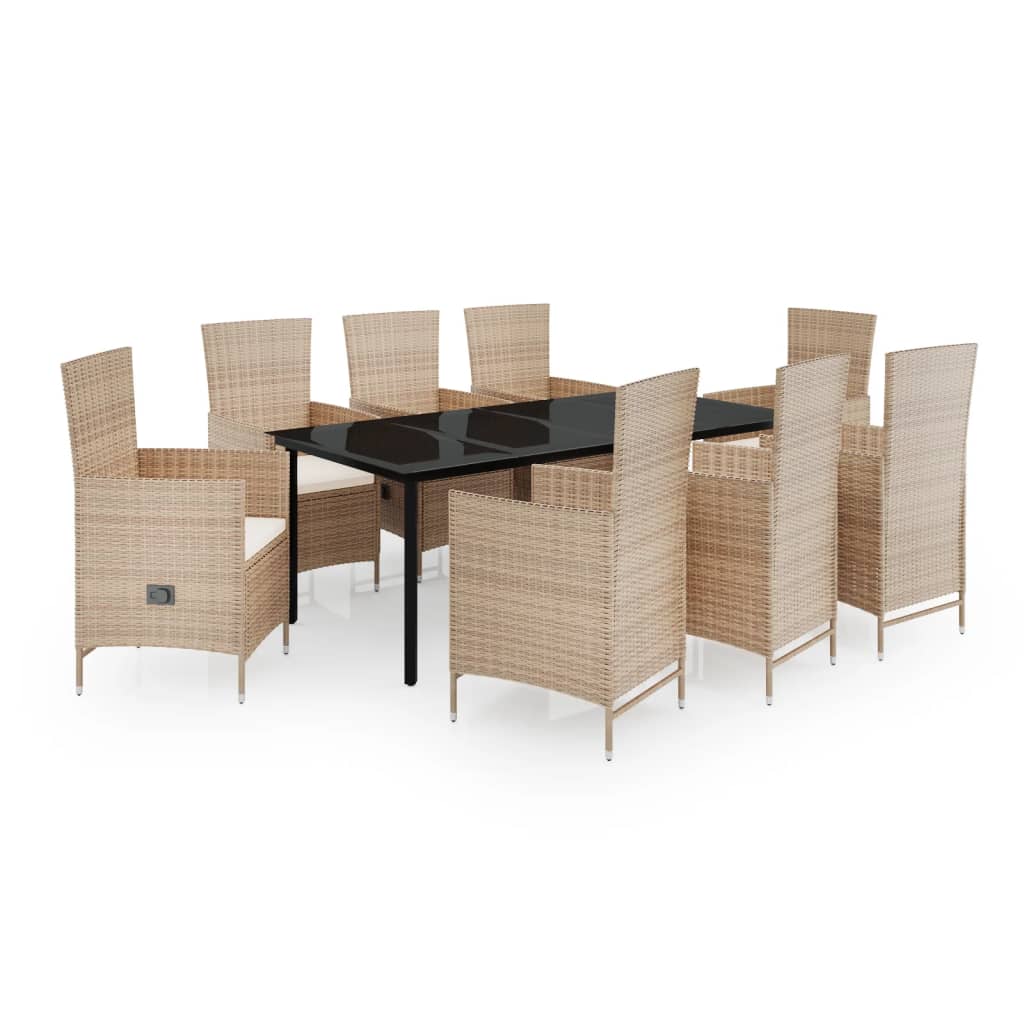 Set da Pranzo da Giardino 9 pz con Cuscini Beige | homemem39