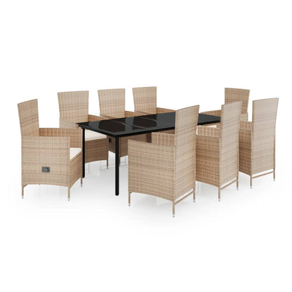 Set da Pranzo da Giardino 9 pz con Cuscini Beige | homemem39