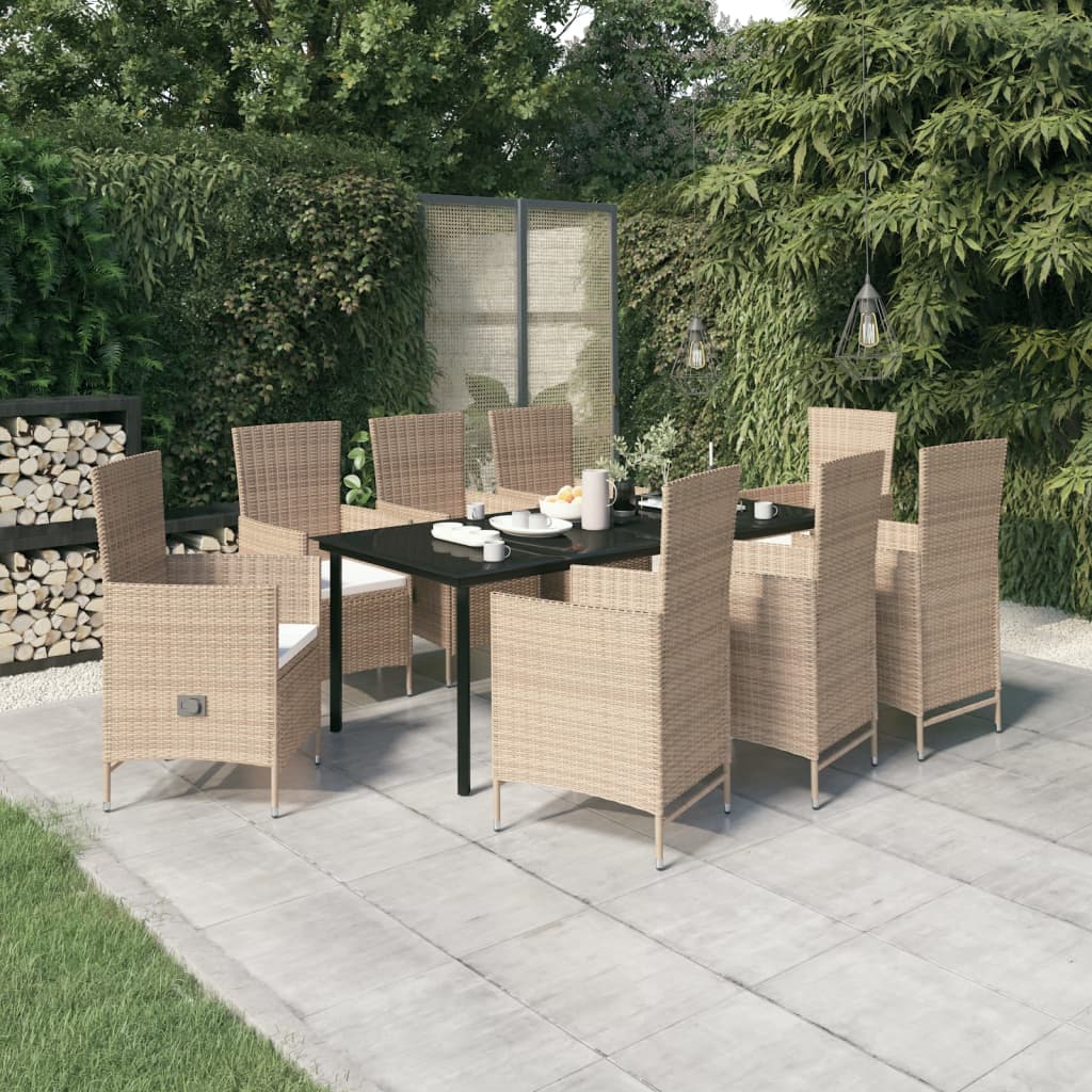 Set da Pranzo da Giardino 9 pz con Cuscini Beige | homemem39