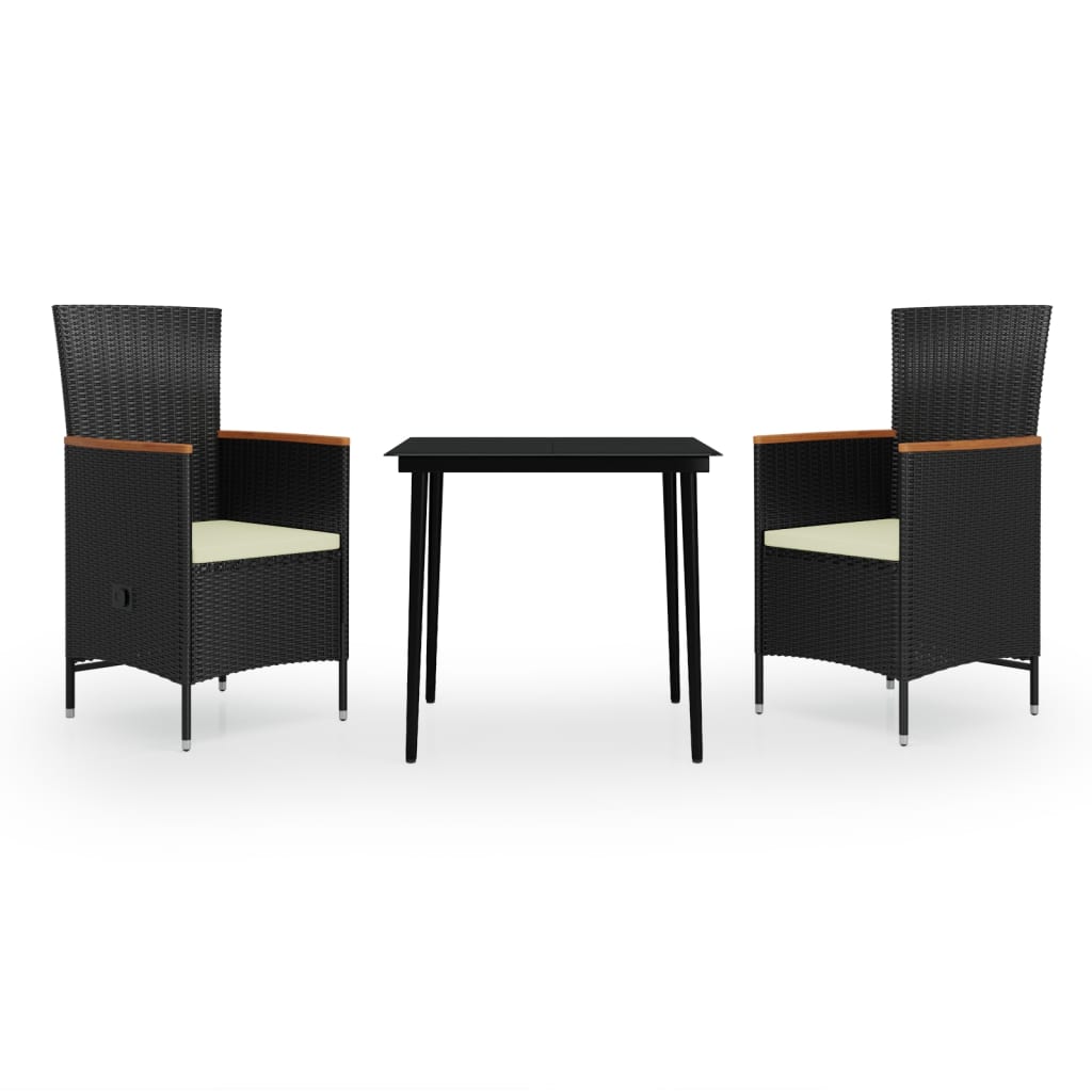 Set da Pranzo da Giardino 3 pz con Cuscini Nero | homemem39