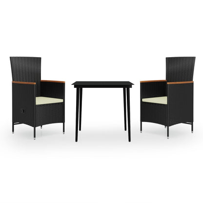 Set da Pranzo da Giardino 3 pz con Cuscini Nero | homemem39