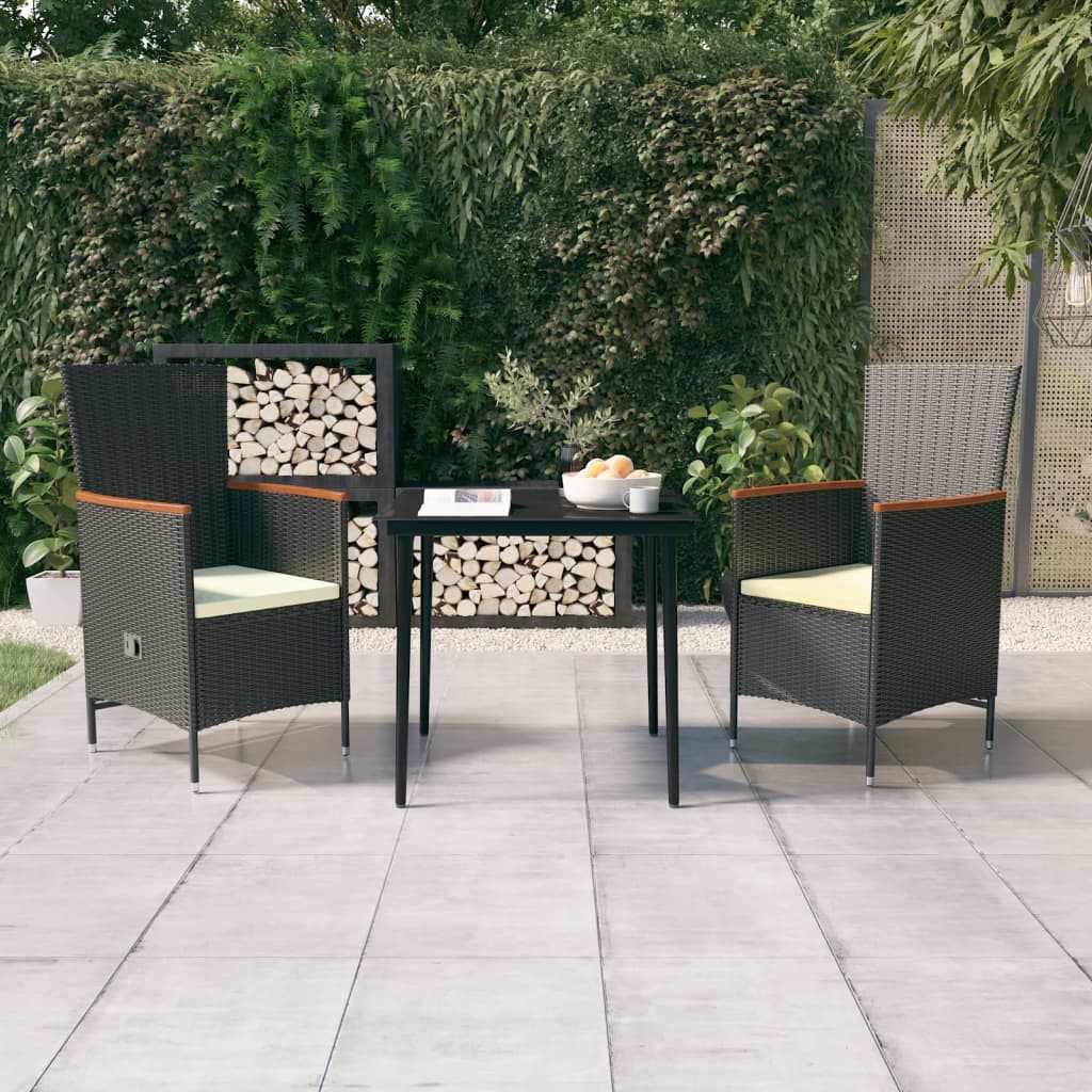 Set da Pranzo da Giardino 3 pz con Cuscini Nero | homemem39
