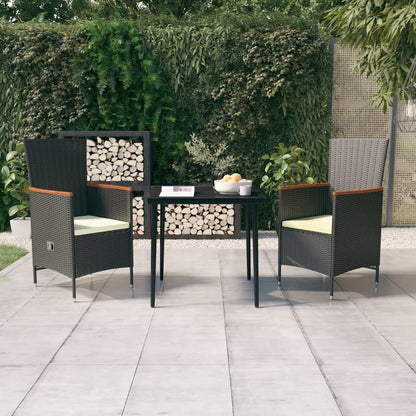 Set da Pranzo da Giardino 3 pz con Cuscini Nero | homemem39
