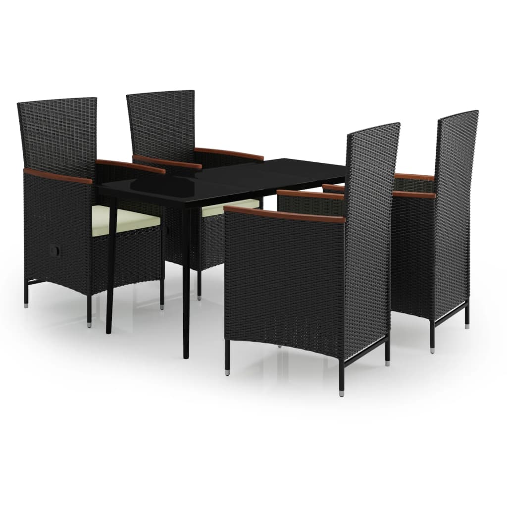 Set da Pranzo da Giardino 5 pz con Cuscini Nero | homemem39