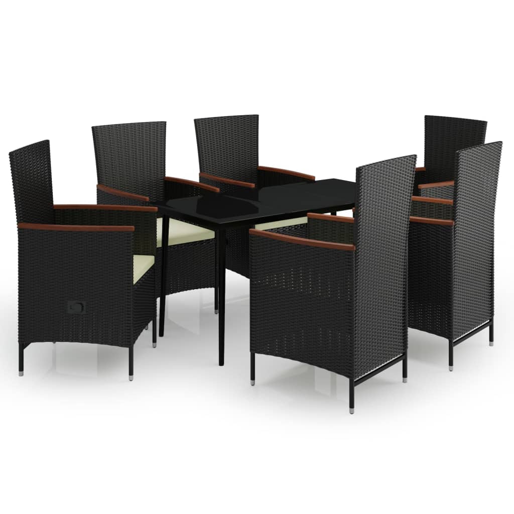 Set da Pranzo da Giardino 7 pz con Cuscini Nero | homemem39