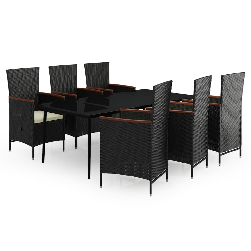 Set da Pranzo da Giardino 7 pz con Cuscini Nero | homemem39