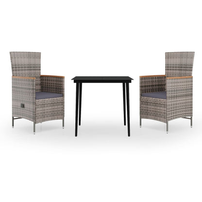 Set da Pranzo da Giardino 3 pz con Cuscini Grigio - homemem39