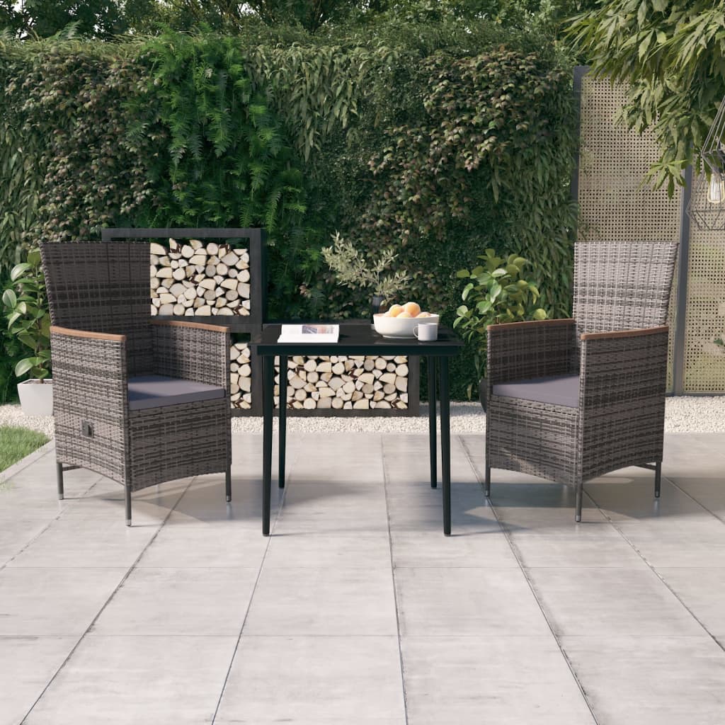 Set da Pranzo da Giardino 3 pz con Cuscini Grigio | homemem39
