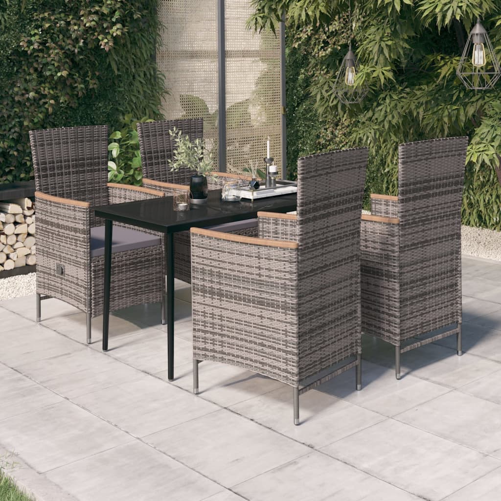 Set da Pranzo da Giardino 5 pz con Cuscini Grigio - homemem39
