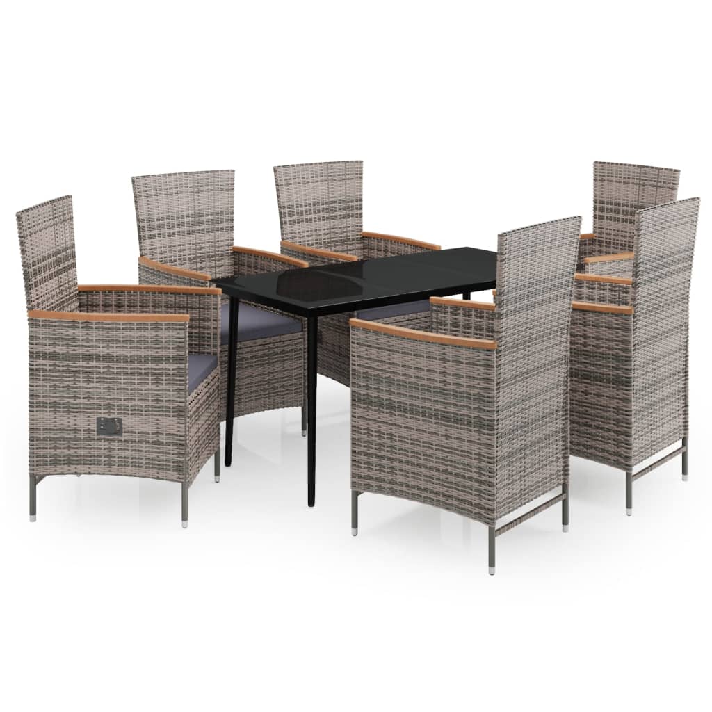 Set da Pranzo da Giardino 7 pz con Cuscini Grigio | homemem39
