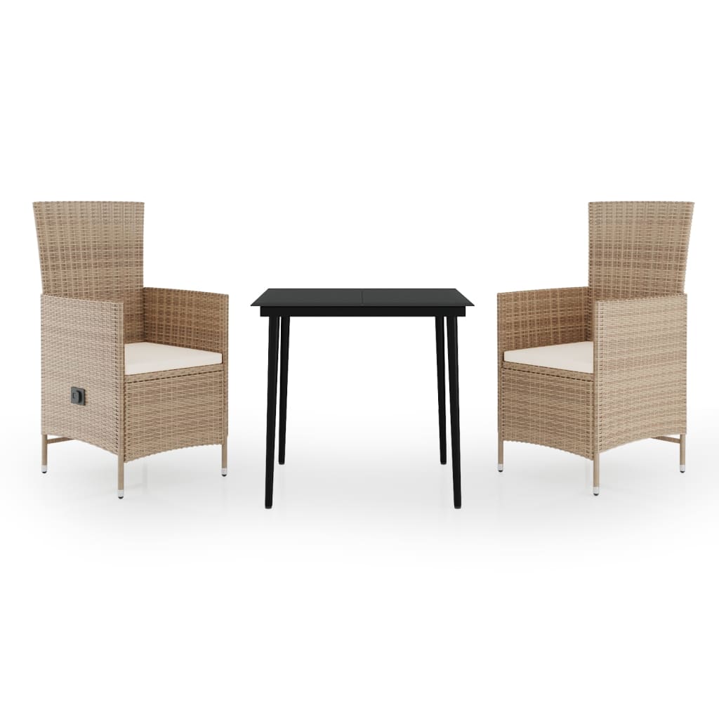 Set da Pranzo da Giardino 3 pz con Cuscini Beige - homemem39