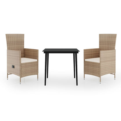 Set da Pranzo da Giardino 3 pz con Cuscini Beige - homemem39