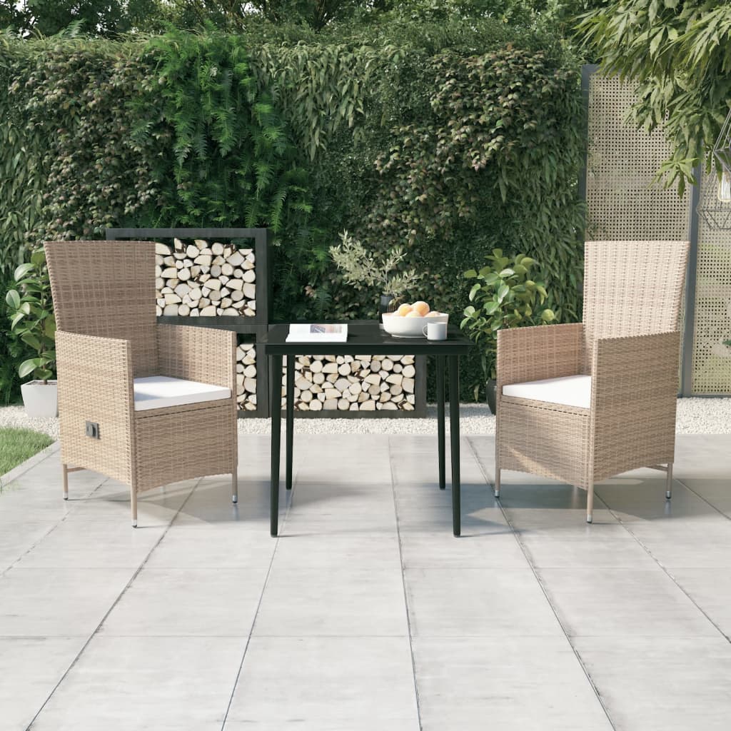 Set da Pranzo da Giardino 3 pz con Cuscini Beige | homemem39