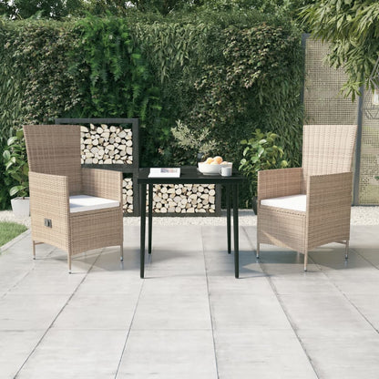 Set da Pranzo da Giardino 3 pz con Cuscini Beige | homemem39