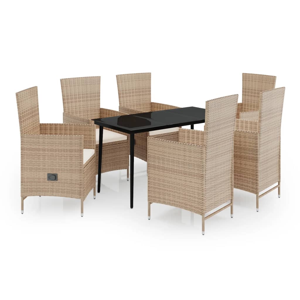 Set da Pranzo da Giardino 7 pz con Cuscini Beige | homemem39