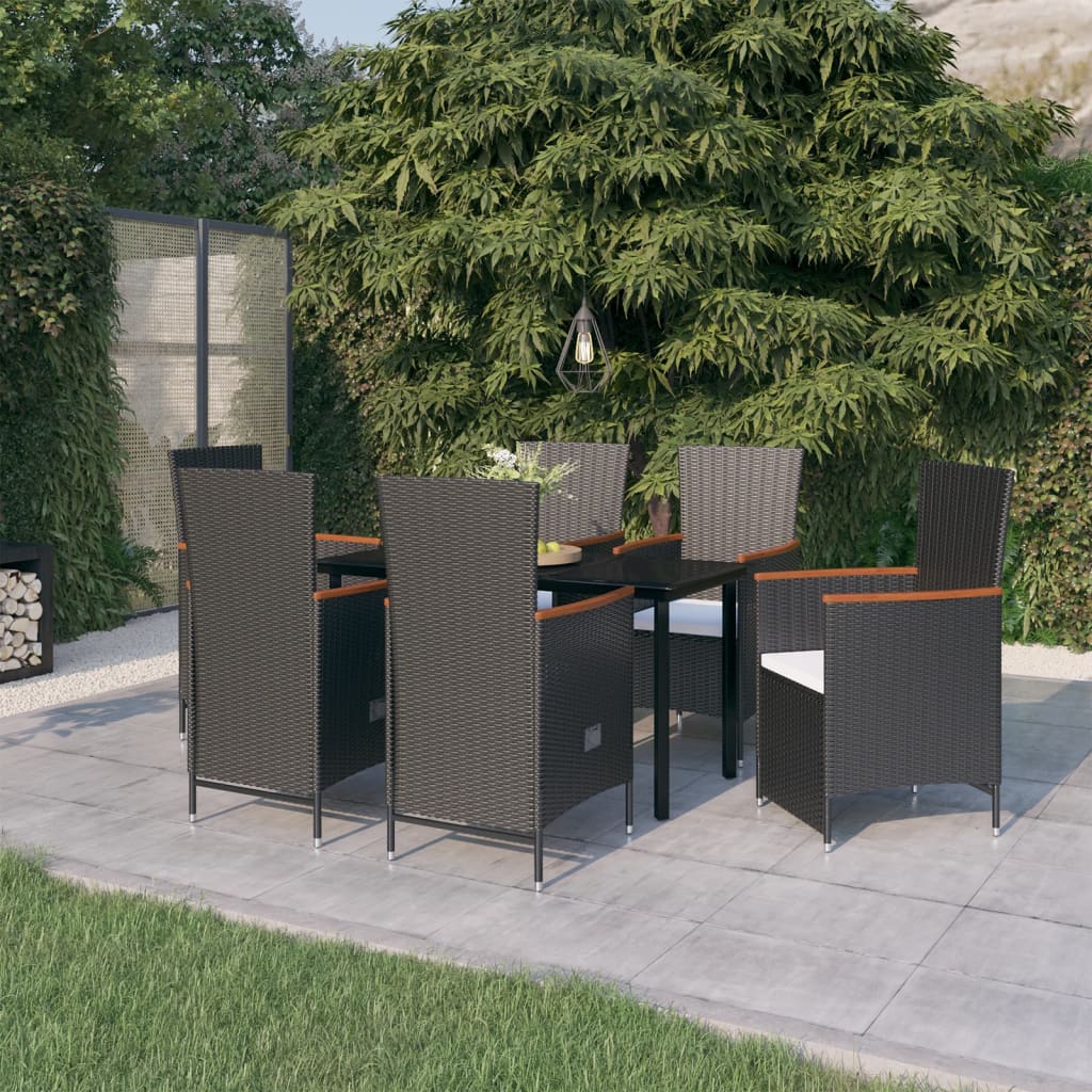 Set da Pranzo da Giardino 7 pz con Cuscini Nero | homemem39