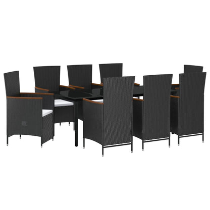 Set da Pranzo da Giardino 9 pz con Cuscini Nero | homemem39