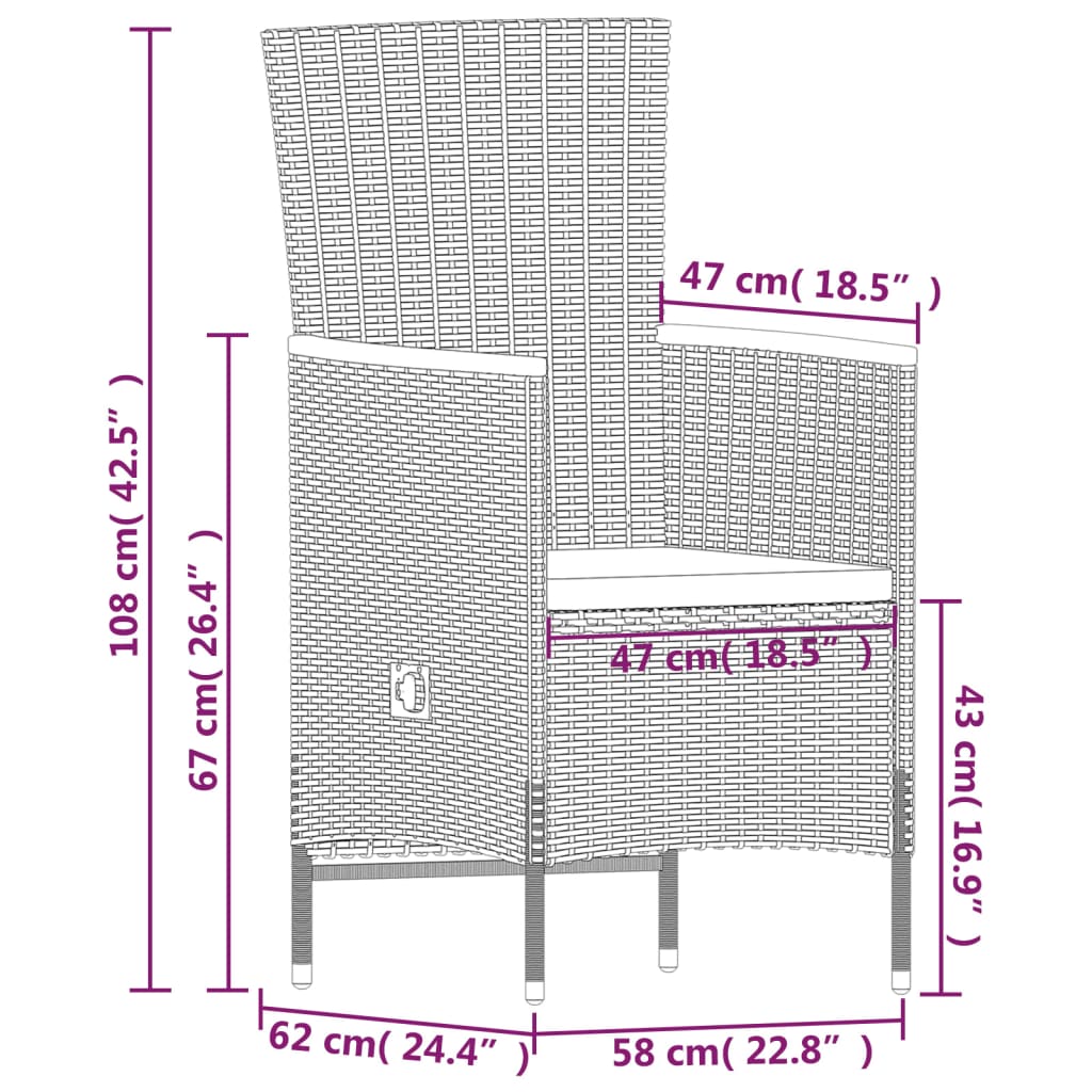 Set da Pranzo da Giardino 9 pz con Cuscini Nero - homemem39