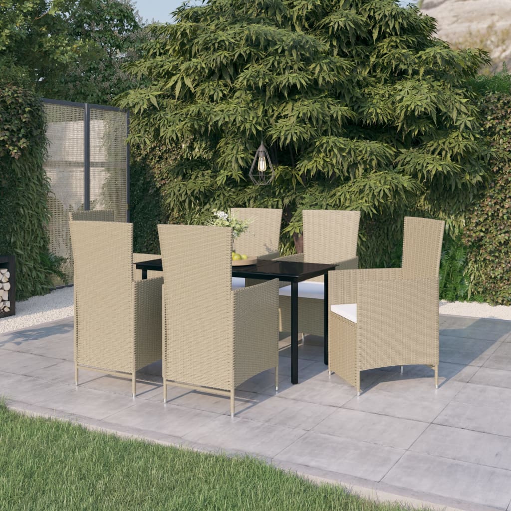 Set da Pranzo da Giardino 7 pz con Cuscini Beige | homemem39