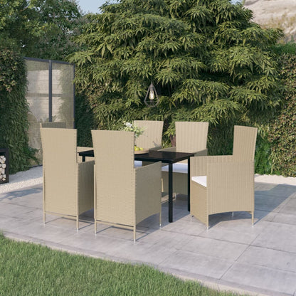 Set da Pranzo da Giardino 7 pz con Cuscini Beige | homemem39