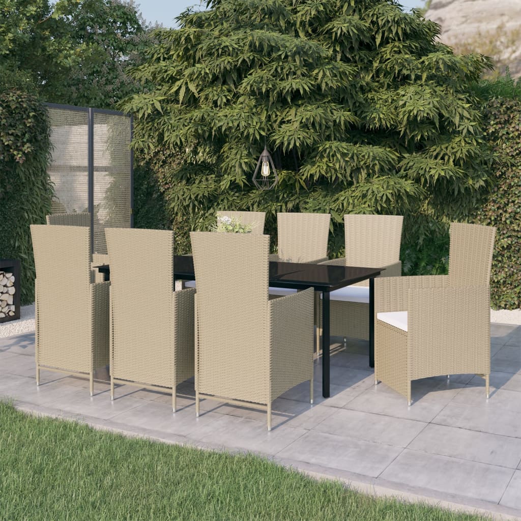 Set da Pranzo da Giardino 9 pz con Cuscini Beige | homemem39