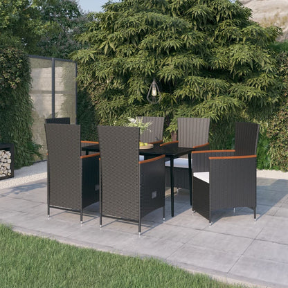Set da Pranzo da Giardino 7 pz con Cuscini Nero | homemem39