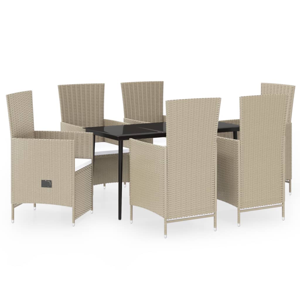 Set da Pranzo da Giardino 7 pz con Cuscini Beige | homemem39