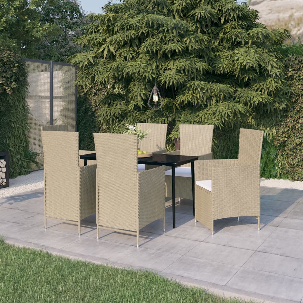 Set da Pranzo da Giardino 7 pz con Cuscini Beige | homemem39