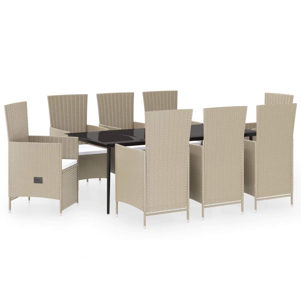 Set da Pranzo da Giardino 9 pz con Cuscini Beige - homemem39