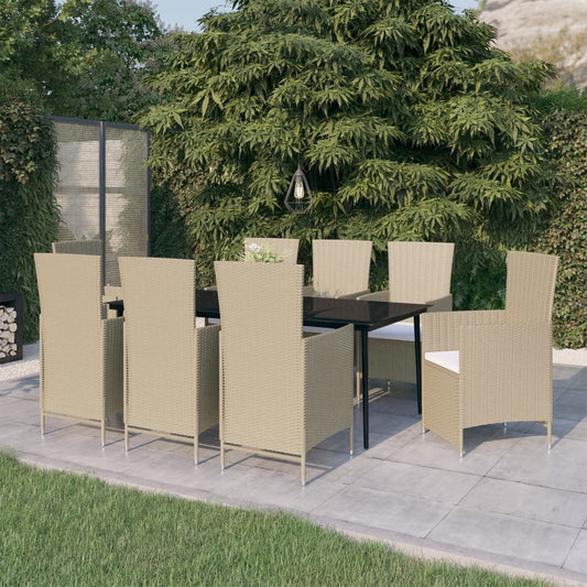 Set da Pranzo da Giardino 9 pz con Cuscini Beige - homemem39