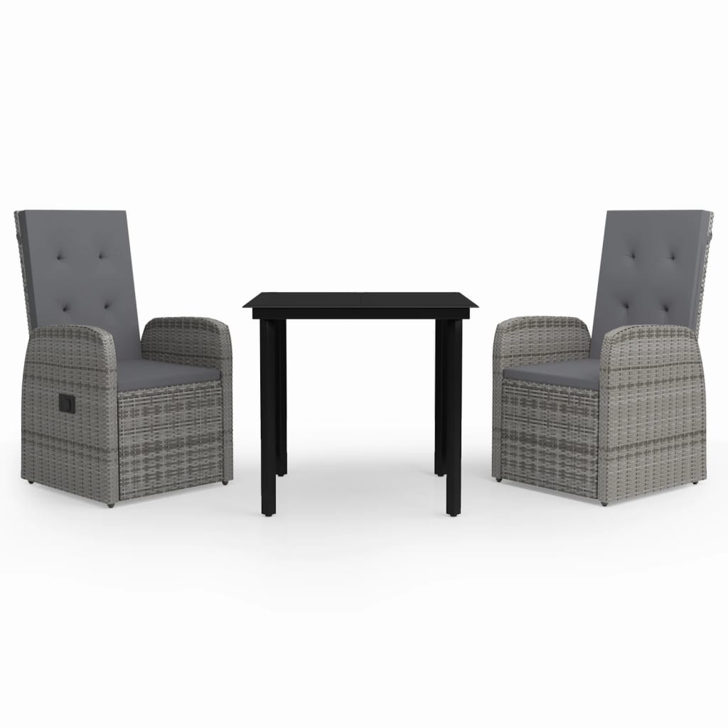 Set da Pranzo da Giardino 3 pz con Cuscini Grigio | homemem39