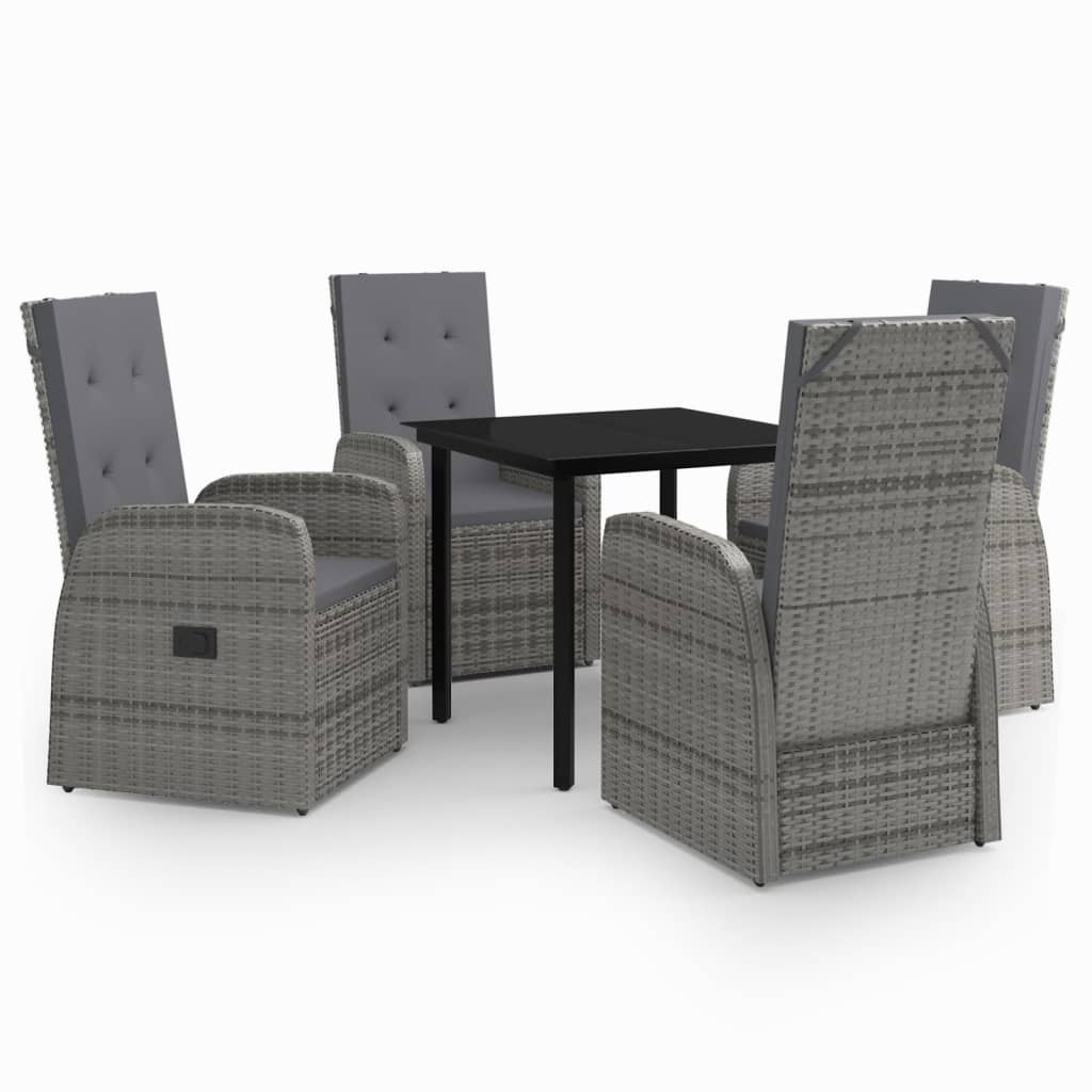 Set da Pranzo da Giardino 5 pz con Cuscini Grigio - homemem39
