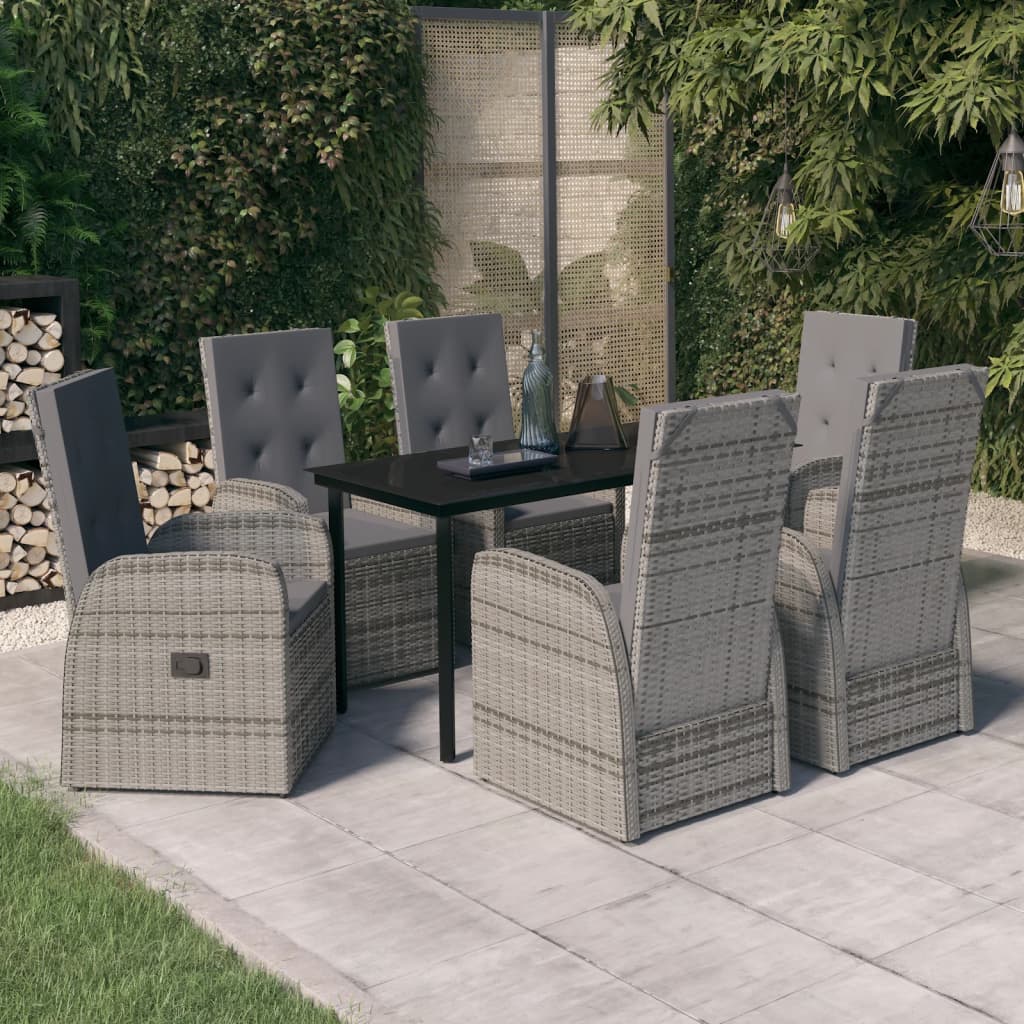 Set da Pranzo da Giardino 7 pz con Cuscini Grigio | homemem39