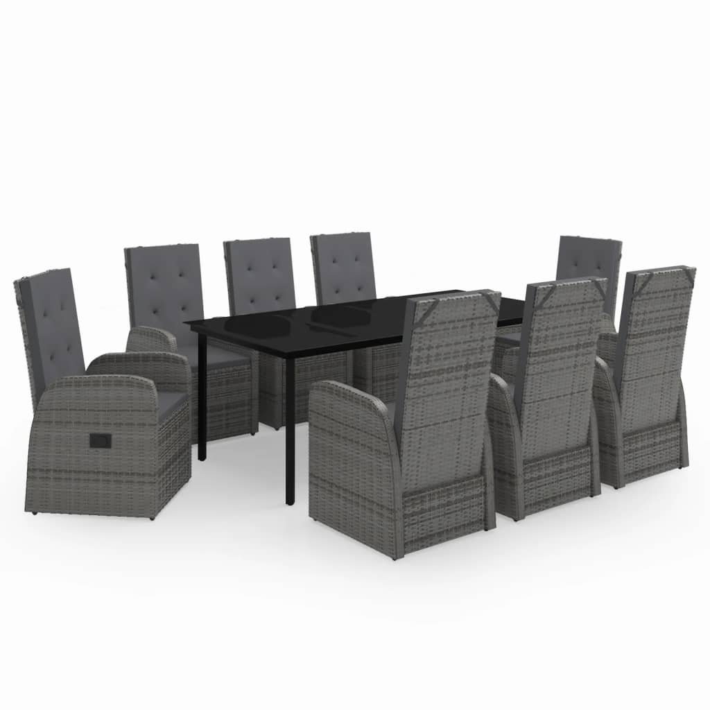 Set da Pranzo da Giardino 9 pz con Cuscini Grigio | homemem39