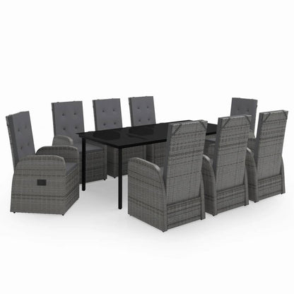 Set da Pranzo da Giardino 9 pz con Cuscini Grigio | homemem39